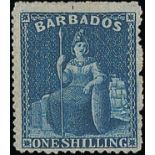 Barbados 1861-70 Issue Issued Stamps 1/- blue error of colour with small printer's guide mark at to