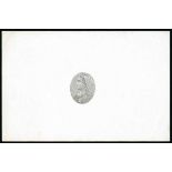 Colonial Die Proofs De La Rue Queen Victoria Empress head in oval-lined background,