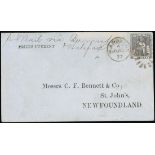 Barbados Britannia Issue Covers Newfoundland 1877 (10 Aug.) printed "Prices Current" envelope (no f