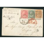 Italy 1871 (9 Jan.) envelope to the United States bearing 1863-65 5c. grey, 10c. orange and 40c. r