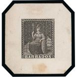 Barbados 1852-55 Blued Paper Issue Die Proof Master in black on India paper,