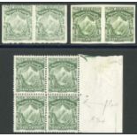 New Zealand Halfpenny Green Mount Cook 1902 Cowan Paper, Perf. 14 Horizontal pair, imperforate hori