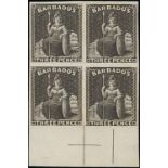 Barbados 1873 Watermark Small Star 3d. Brown-Purple Imperforate Plate Proofs