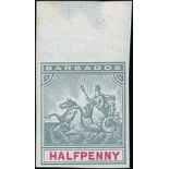 Barbados 1892-1910 Seal of the Colony Issue Imperforate Colour Trials on Gummed Unwatermarked Paper