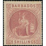 Barbados 1873 Watermark Small Star 5/- Dull Rose Issued Stamps Unused with part original gum;
