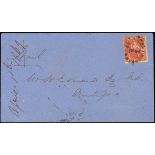 Barbados Britannia Issue Covers Antigua 1869 (10 May) blue envelope from Bridgetown to W.H. Edwards