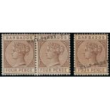 Barbados 1892 ½d. on 4d. Deep Brown Variety misplaced surcharges,