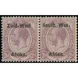 South West Africa 1923 Setting I 2d. dull lilac horizontal pair, the right stamp showing variety "