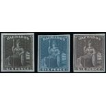 Barbados Reprinted Britannia Proofs 1902 (c.) 6d. in black, grey-purple and blue,