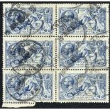 Great Britain King George V Issues 1915 De La Rue 10/- blue, block of six (2x3), London circular ca