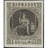 Barbados 1873 Watermark Small Star 5/- Dull Rose Imperforate Plate Proofs