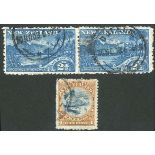 New Zealand 1902-03, Perf. 11 2½d. Lake Wakatipu horizontal pair, perf. 14 Lake Taupo 4d.