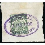 Transvaal 1885-93 £5 deep green, fine used on small piece, cancelled by favour with Boer War "Veld