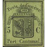 Switzerland Geneva 1846-48 Large Eagle 5c. black on yellow-green, part original gum,