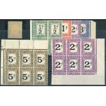 South Africa Postage Due Stamps 1914-22 ½d., 1d., 2d. and 3d. blocks of four (three marginal), 2d.