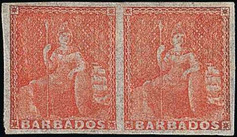 Barbados 1861-70 Issue Issued Stamps (4d.) dull vermilion horizontal pair,