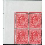 Great Britain King Edward VII Issues 1911 Harrison and Sons, Perforation 14 1d. aniline rose, block