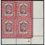 Great Britain King Edward VII Issues 1911-13 Somerset House 10d. deep dull purple and carmine, bloc