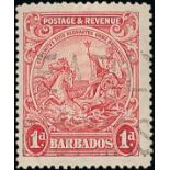 Barbados 1925-35 Badge of the Colony Issue Issued Stamps 1d. scarlet, variety "a" of "ca" missing f