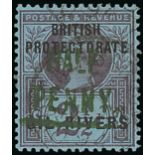 Niger Coast 1893 (Dec.) "half/penny" (Type 4) in green on 2½d. purple on blue, cancelled by Old Ca