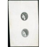 Colonial Die Proofs Waterlow Queen Elizabeth Young uncrowned head facing left in double oval lined