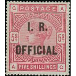 Great Britain Official Inland Revenue Issues of 1884-88 5/- rose on blued paper, AG "raised stop va