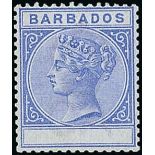 Barbados 1882-86 Keyplate Issue Perforated Colour Trials In ultramarine with blank value tablet, on