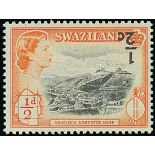 Swaziland 1961 Decimal Surcharge Issue ½c. on ½d. black and orange, variety surcharge inverted,