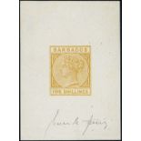 Barbados 1882-86 Keyplate Issue Sperati Forgeries 5/- "die proof" in bistre on wove paper (45x63mm.