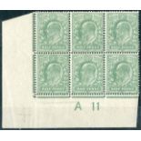 Great Britain King Edward VII Issues 1911 Harrison and Sons, Perforation 15 x 14 ½d. deep bull gree