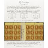 Sarawak 1871 Sir Charles Brooke 3c Stone 1, an inter-pane block of twenty-four (8x3) with sheet mar