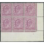 Great Britain King Edward VII Issues 1911-13 Somerset House — 6d. dull lilac, block of six