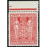 New Zealand Postal Fiscals 1940-58 "Wiggins Teape", £2 10s. red with margin at top, fine unmounted