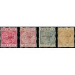 Barbados 1882-86 Keyplate Issue Specimen Stamps 1d., 3d., 4d. grey and 5/-,