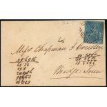 Barbados Britannia Issue Covers Inland Mail 1854 (2 May) envelope from Christchurch to Bridgetown,