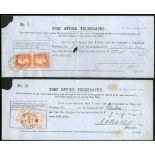 Telegraph Stamps Telegraphic usage of postage stamps Receipt Forms 1879-80 pair of receipt forms on
