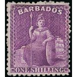 Barbados 1875 Crown CC, Perf. 12½ Issued Stamp 1/- violet (aniline), variety watermark sideways rev