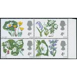 Great Britain Queen Elizabeth II Issues 1967 British Wild Flowers 4d. ordinary, se-tenant block of