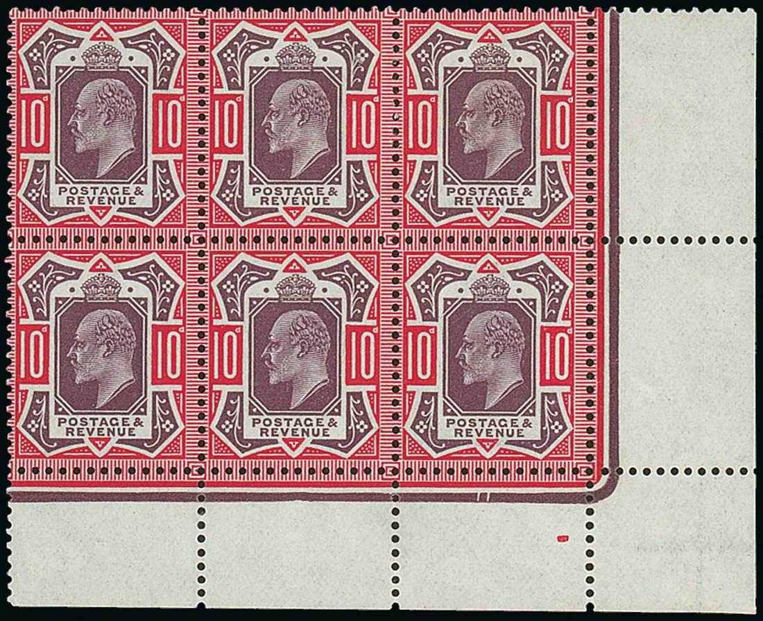 Great Britain King Edward VII Issues 1911-13 Somerset House 10d. dark plum and carmine, block of si