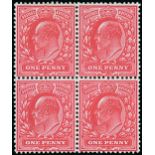 Great Britain King Edward VII Issues 1911 Harrison and Sons, Perforation 14 1d. aniline pink, block