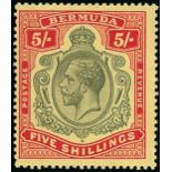 Bermuda 1918-21 MCA 5/- deep green and deep red on yellow showing nick in top right scroll, centre