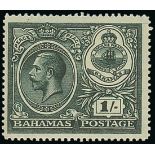 Bahamas 1920 Peace Celebration 1/- green, variety substituted Crown in watermark,