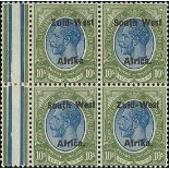 South West Africa 1923 (31 Mar.) Setting II 10/- blue and olive-green marginal block of four with i