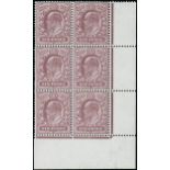 Great Britain King Edward VII Issues 1911-13 Somerset House — 6d dull purple, block of six