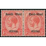 South West Africa 1923 Setting I 1d. rose-red horizontal pair, the right stamp showing variety "Af