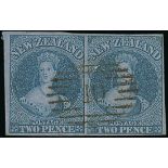 New Zealand 1855-58 blued paper 2d. blue horizontal pair, good margins for this issue, cancelled "