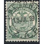 Transvaal 1885-93 £5 deep green centrally cancelled by "pretoria/19.jul.99/z.a.r." double-ring d.s