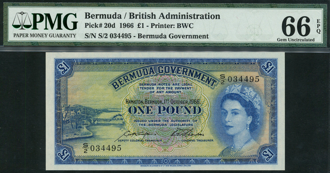 Bermuda Government, £1, 1 October 1966, serial number S/2 034495, (Pick 20d, TBB B121d),