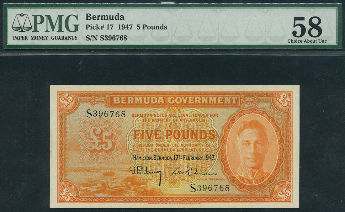 Bermuda Government, £5, 17 February 1947, serial number S396768, (Pick 17, TBB B118a),