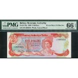 Monetary Authority of Belize, $1 and $5, 1 June 1980, serial numbers A/5 064533 and J/2 295444, (Pi